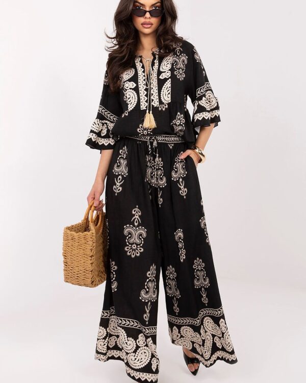 Boho Printed Loose-Fit Trousers Black